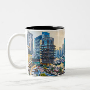 Dubai modern skyscrapers Corniche Two-Tone Coffee Mug