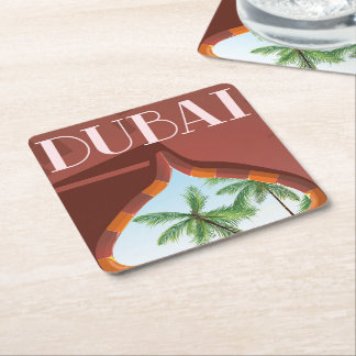 Dubai Palace Travel poster Square Paper Coaster