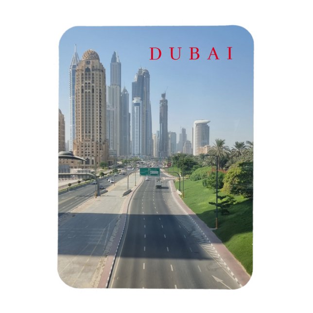 Dubai road and buildings view fridge magnet (Vertical)
