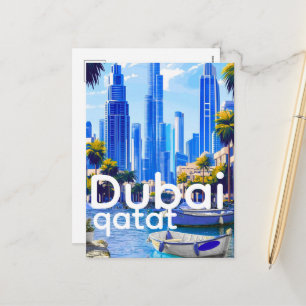 Dubai Skyline Card, Modern City Landmarks Holiday Postcard