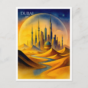 Dubai Skyline Watercolor Postcard   UAE Souvenir