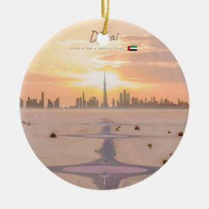 Dubai, UAE - Burj Khalifa Desert Skyline Ceramic Ornament