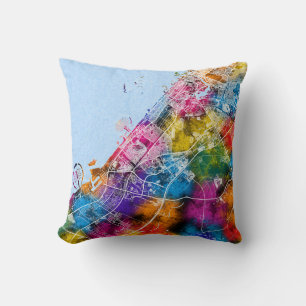 Dubai UAE City Map Throw Pillow