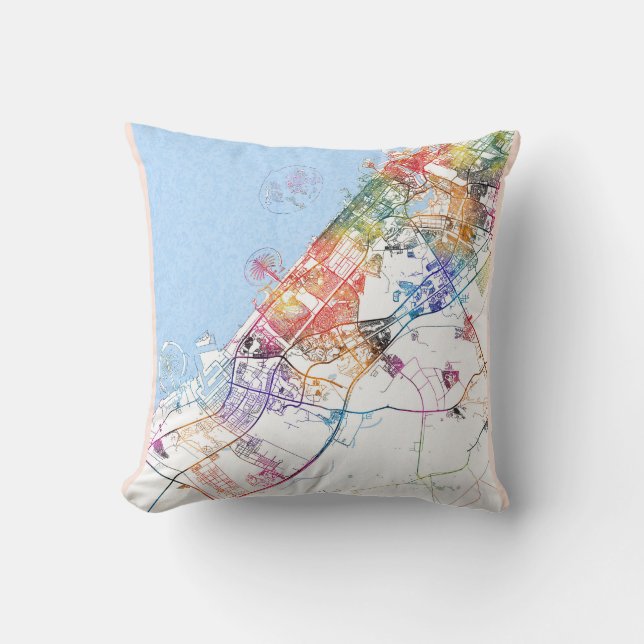 Dubai UAE City Map Throw Pillow (Front)