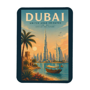 Dubai UAE Illustration Travel Art Vintage Magnet