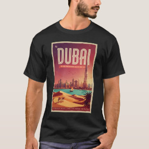Dubai UAE Night Skyline Illustration Travel Art T-Shirt