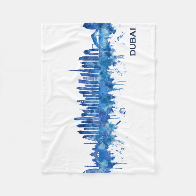 Dubai UAE Skyline Blue Fleece Blanket (Front)