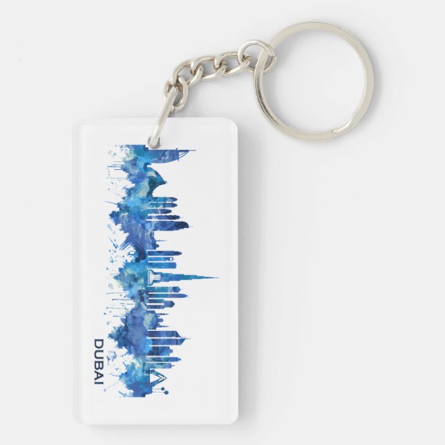 Dubai UAE Skyline Blue Keychain (Back)