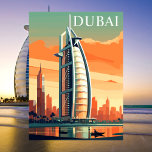 Dubai, UAE, Skyscrapers Travel Vintage Postcard<br><div class="desc">Soar above the futuristic skyline of Dubai with this vintage postcard featuring the city’s towering skyscraper. From the iconic Burj Khalifa to the luxurious high-rises lining the coastline, Dubai is a modern marvel blending innovation and opulence. With its retro design, this postcard captures the cutting-edge architecture and vibrant energy of...</div>
