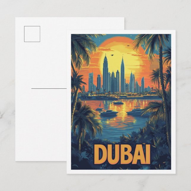 Dubai UAE Vintage Illustration Travel Postcard (Front/Back)