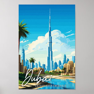 Dubai UAE vintage travel illustration Poster