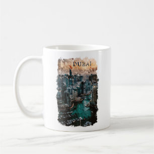 Dubai UAE Watercolor Skyline Coffee Mug