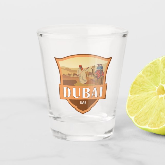 Dubai United Arab Emirates Desert Safari Retro Shot Glass (Front)