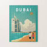 Dubai United Arab Emirates Retro Travel Art Jigsaw Puzzle<br><div class="desc">Dubai vector art design. Dubai is a city and emirate in the United Arab Emirates known for luxury shopping,  ultramodern architecture and a lively nightlife scene.</div>