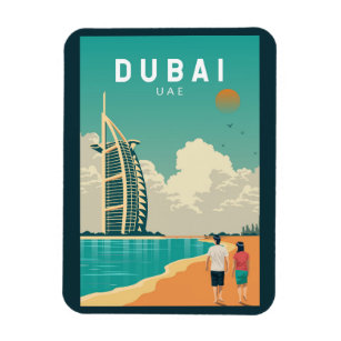 Dubai United Arab Emirates Retro Travel Art Magnet