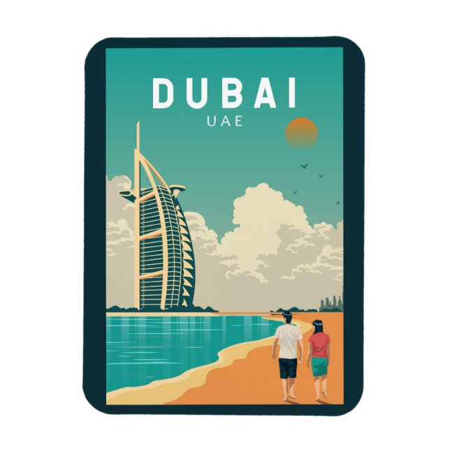 Dubai United Arab Emirates Retro Travel Art Magnet (Vertical)