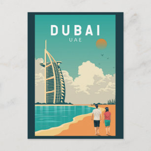 Dubai United Arab Emirates Retro Travel Art Postcard