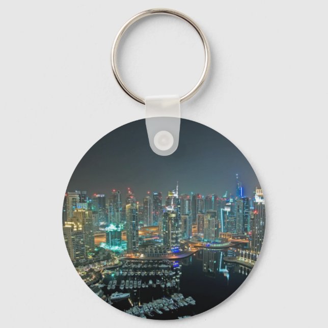 Dubai, United Arab Emirates skyline at night Keychain (Front)