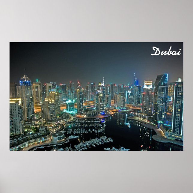 Dubai, United Arab Emirates skyline at night Poster (Front)