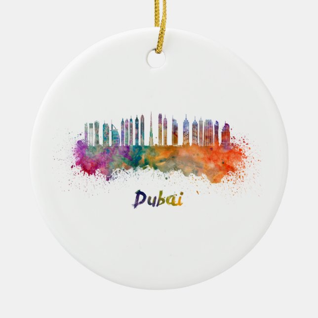 Dubai V2 skyline in watercolor Ceramic Ornament (Front)