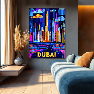 Dubai Vibrant Skyline - Geometric Cityscape ArtArt Poster