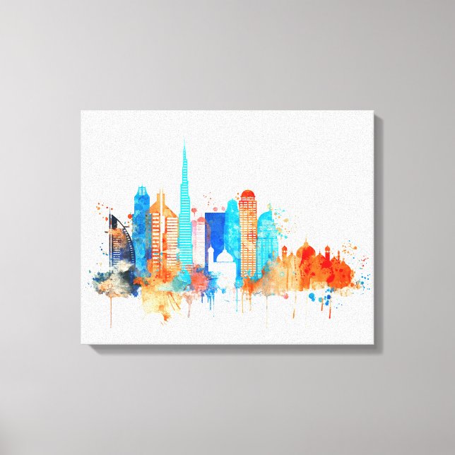 Dubai watercolor skyline canvas print (Front)