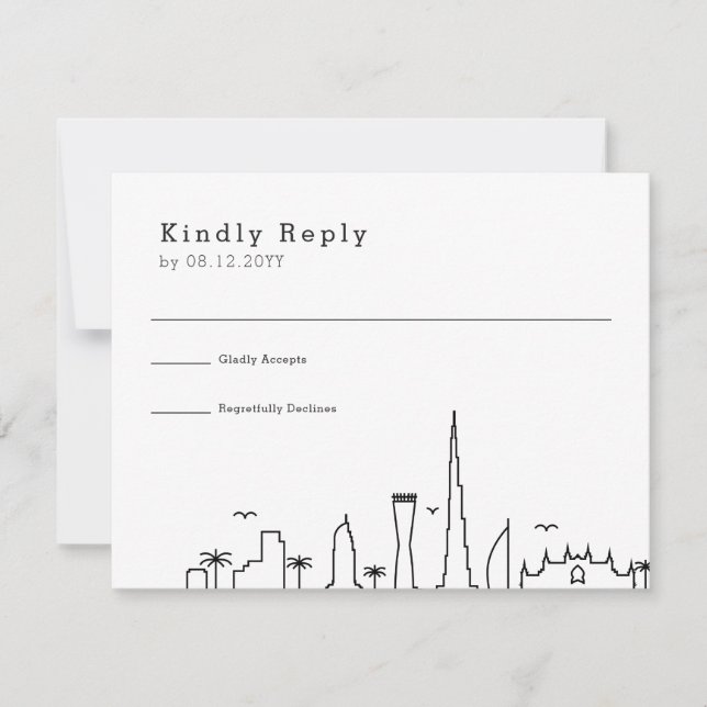 Dubai Wedding | Stylized City Skyline RSVP (Front)