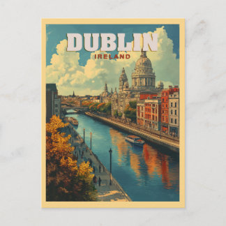 Dublin City Ireland - Retro Travel  Postcard