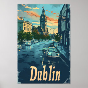 Dublin City Ireland Vintage Travel Illustration Poster