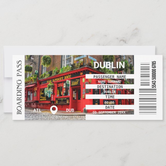  Dublin Ireland airplane boarding pass getaway Invitation (Front)