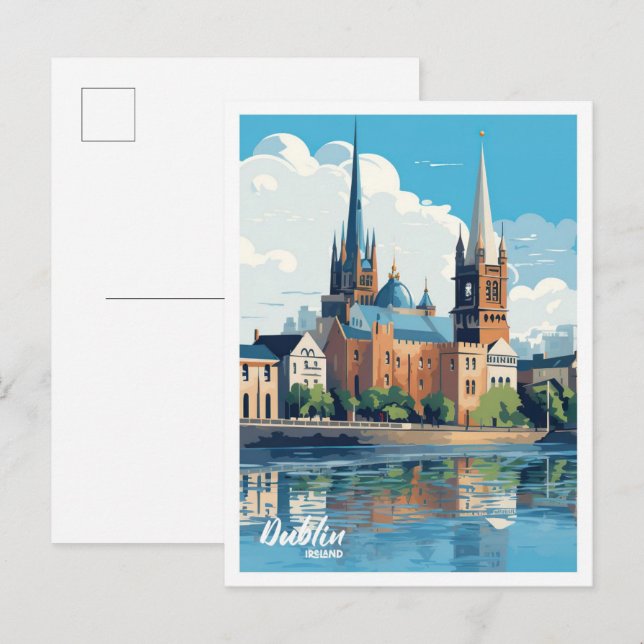 Dublin Ireland Art Vintage Travel Illustration Postcard (Front/Back)