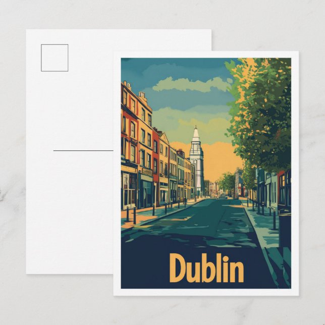 Dublin Ireland Art Vintage Travel Illustration Postcard (Front/Back)