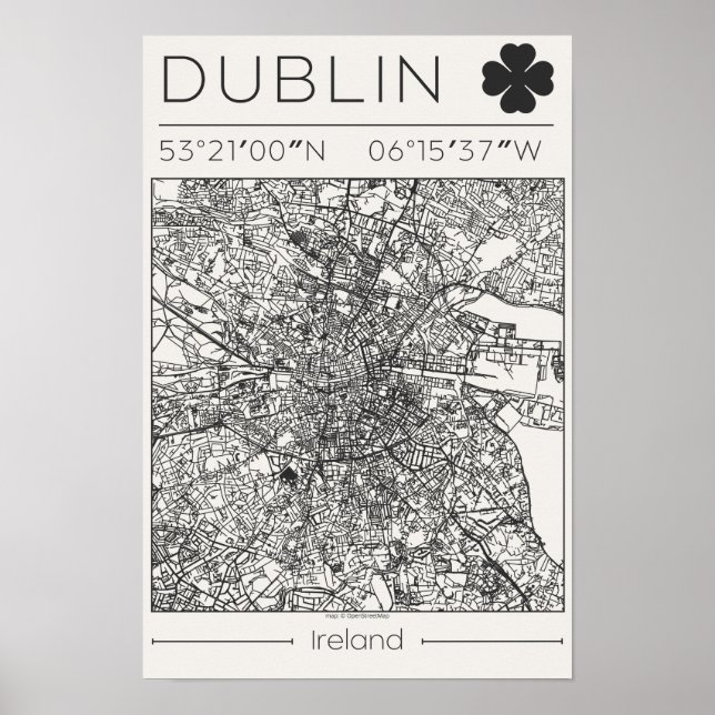 Dublin Ireland Charcoal City Map Poster Minimal (Front)