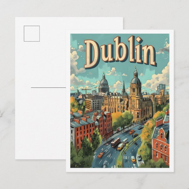 Dublin Ireland Classic Art Retro Vintage Travel Postcard (Front/Back)