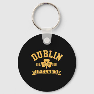 Dublin Ireland Clover Leaf Shamrock Est 988 St Pat Keychain