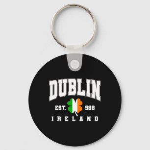 Dublin Ireland Est 988 Clover Leaf Shamrock St. Pa Keychain
