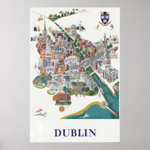 Dublin Ireland Poster Vintage Travel City Ma