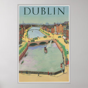 Dublin Ireland Poster Vintage Travel Print