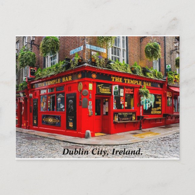 Dublin Ireland pub & cobblestone street Postcard (Front)
