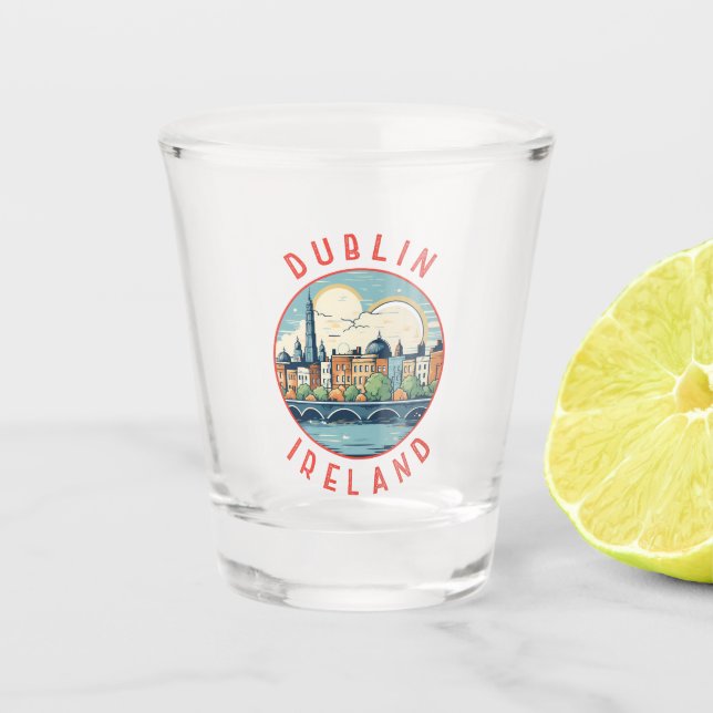 Dublin Ireland Retro Distressed Circle Shot Glass (Front)