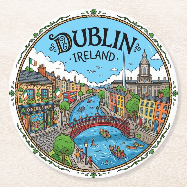 Dublin Ireland Round Paper Coaster (Front)