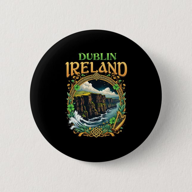 Dublin Ireland Souvenir Sea Cliffs Dublin Vacation 2 Inch Round Button (Front)