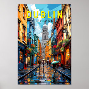 Dublin Ireland Travel Art Vintage Poster