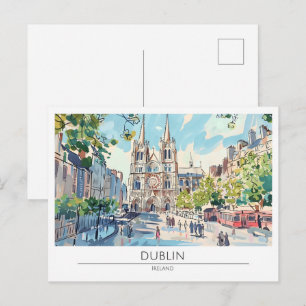 Dublin Ireland Vintage Art Illustration Travel Postcard