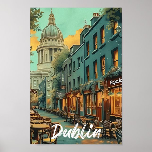 Dublin Ireland Vintage Art Travel Illustration Poster (Front)