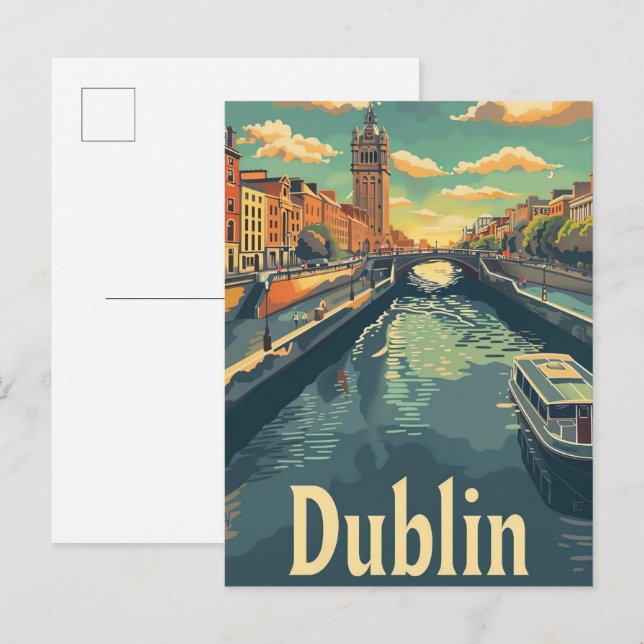Dublin Ireland Vintage Retro Travel Illustration Postcard (Front/Back)