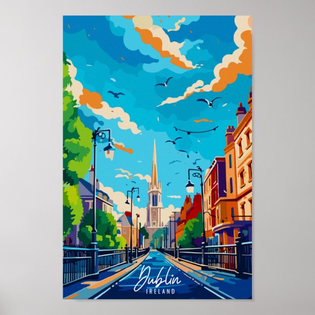 Dublin Ireland vintage travel place illustration Poster (Front)