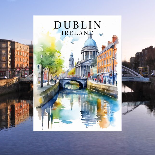 Dublin, Ireland Watercolor Travel Art Postcard (Dublin, Ireland Watercolor Travel Art Postcard)