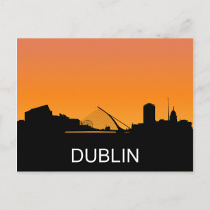 Dublin silhouette, summer sunset illustration postcard