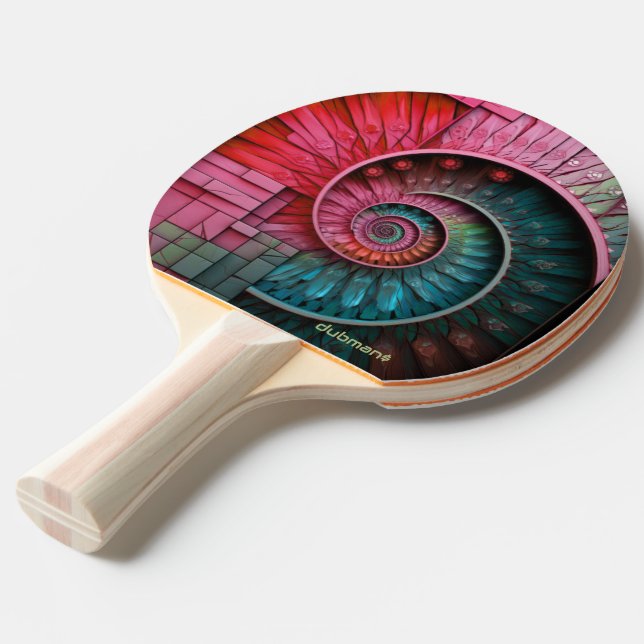 Dubman Designs: Fibonacci Mosaic Spiral Ping Pong Paddle (Front Angle)